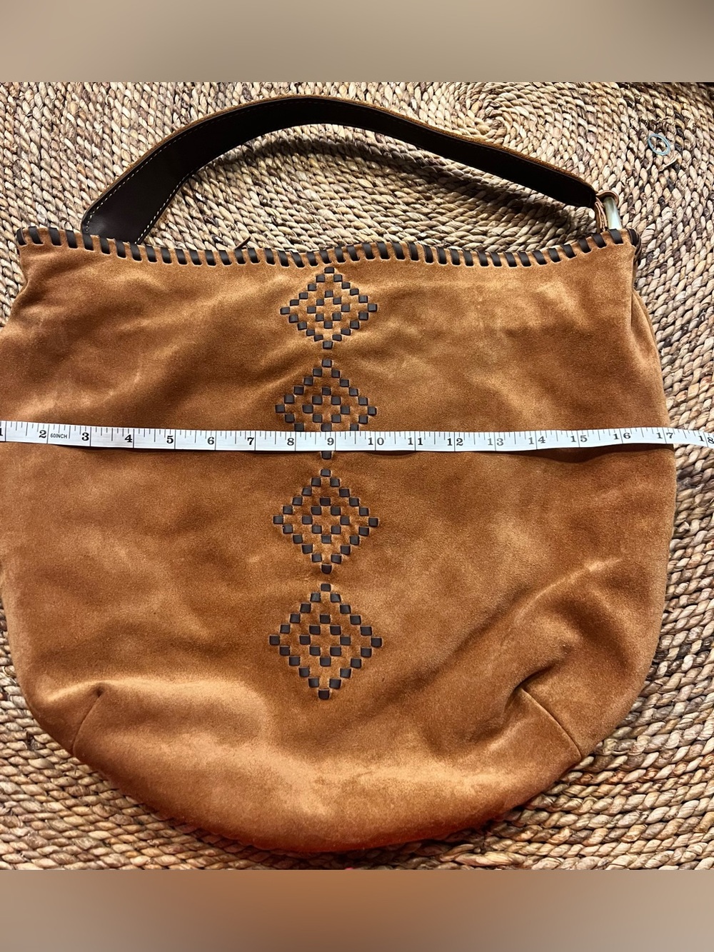HOBO Harley Suede Bag in Oak Barrel Brown Hand  Stitched Whipstitch w hidepocket - Picture 15 of 16